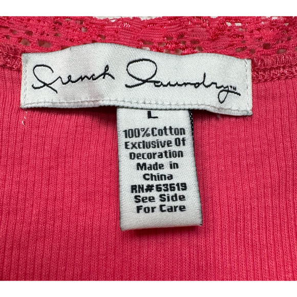 French Laundry Women’s Y2K Lace Trim Cami Pink Large Preppy 90’s Ribbed Layering - Picture 5 of 6